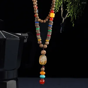 Colares Pingente Tibetano Esmalte Flor Impressão Colar Redondo Turquesa Bead Charme Bodhi Rosário Cadeia Étnica Gargantilha Proteção Jóias Presente