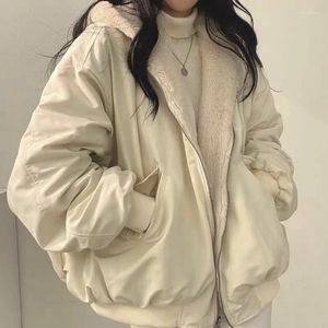 Women's Trench Coats Coat Winter Solid Color Velvet Thickened Reversible Lambswool Cotton Clothes Loose Hooded Jacket Chaqueta
