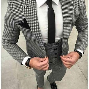 Casual Plaid Elegante Abito da Sposa per Uomo 3 Pezzi Giacca Pantalone Gilet Cravatta Moda Abiti su Misura Smoking Terno Masculino Blazer288z