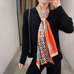 H family's new maxtwill double-layer double-sided simulation silk women's ribbon long scarf headband hair band fashion