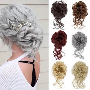 Syntetyczne peruki azqueen syntetyczne włosy bułka chignon naturalny szary brudny kręcone włosy opaska elastyczna Scrunchy Fałszywe włosy dla kobiet spinki do włosów 231016