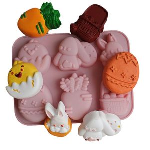 Påskfestkakor Tools Tools Rabbit Bunny Eggs Morotformade 3D Chocolate Jelly Pudding Dessert Baking Forms Q653