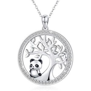 Nette Panda Kristall Braut Halskette Vintage Weiblichen Baum Des Lebens Anhänger Rose Gold Silber Farbe Kette Halsketten Für Women265A