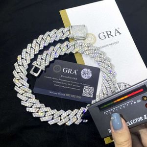 Pass Diamond Tester GRA Муассанит с бриллиантом шириной 6–20 мм, 2 ряда, однорядное серебро 925 пробы, кубинская цепочка со звеньями для ожерелья в стиле рэпер в стиле хип-хоп