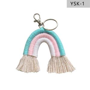 Vävning av regnbågens nyckelringar för kvinnor Tassel Macrame Keyrings nyckelhållare smycken221p