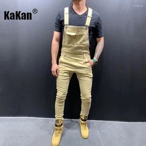 Jeans masculinos Kakan - Suspensório Europeu e Americano Design Personalizado Roupas de Trabalho K013-7009