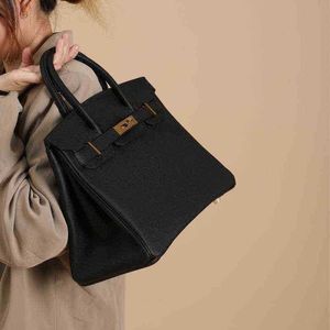 Äkta designer handväska väska togo kalvskinn manual honung vax tråd läder kvinnors litchi mönster låsbar bärbar