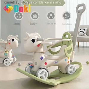 Bicicletas Ride-Ons DokiToy Rocking Horse Trojan Horse Crianças Rocking Horse Baby Roller Coaster Dois em um Brinquedo Multifuncional Presente de Aniversário 2023 Q231017