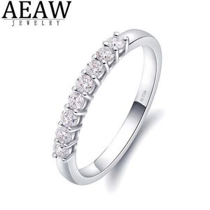 Aeaw 14k ouro branco 0 25ctw 2mm df corte redondo noivado casamento topázio moissanite laboratório cultivado anel de banda de diamante para mulheres334y