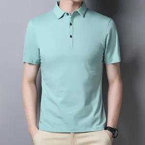 Polos masculinos moda manga curta camisa polo rosa verão gelo seda camisas dos homens de alta qualidade botão até algodão topos t plus size xxxl