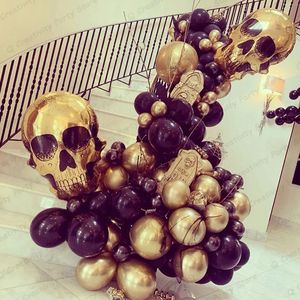 Other Event Party Supplies Metal Gold And Black Balloon Garland Kit Skull Halloween Adult Birthday Party Decoration Balloons Kids Festival Party Toys Balls 231017