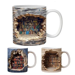 Muggar 350 ml 3D Effect Bookhelf Mug Creative Space Design Ceramic Library Book Lovers Coffee Cup Christmas Presents for Reader 231017