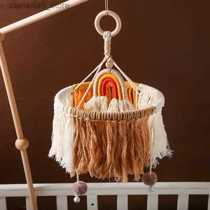 Mobiler# Boho Style Baby Crib Mobile Rattles Toys Macrame Rainbow Bell Bell Musical Box 0-12 månader Nyfödd barnkammare Dekoration Baby Toys Q231017