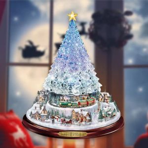 Tree Train Rotating Sculpture Decorations Christmas Paste Window Stickers Winter Home Decoration