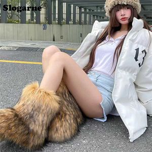 Soffice pelliccia sintetica Stivali da donna Raccoon Snow Peluche di lusso Scarpe calde Ragazze Furry Fox Bottes Platform Inverno 230922