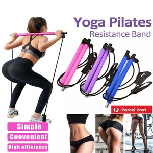 Motstånd Band Portable Yoga Pilates Bar Stick With Band Hem Gym Muscle Toning Fitness Stretching Sports Body Workout Övning 231016