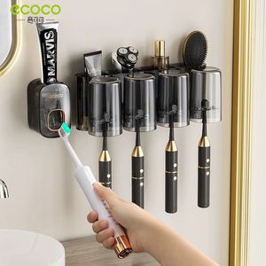 Suportes de escova de dentes ECOCO Wall Mounted Toothbrush Holder Punch-Free Automatic Toothpaste Squeezer Organizador de banho Rack de armazenamento Acessórios de banheiro 231013