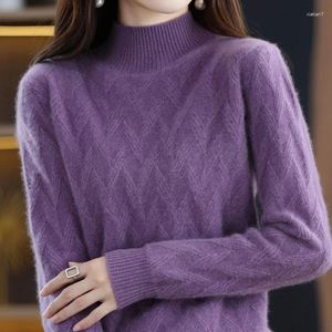 Suéteres femininos de alta qualidade meia gola mulheres de malha básica suéter rosca rosca manga longa pulôver outono roupas jumper top t355