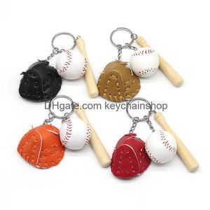 Anahtar Yüzük Anahtar Yüzük Beyzbol Anahtarlıkları Mini PU Deri Eldiven Ahşap Yarasa Spor Zincir Yüzük Tutucu Moda Mücevher Hediye Anahtarları M DH0SB