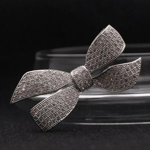 Pimler Broşlar Beyaz Altın Ton Rhinestone Crystal Diamante Bow Tie Brooch Pin Hediye Aksesuar252J