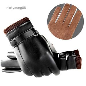 Rękawiczki bez palców Męskie rękawiczki Czarne zimowe rękawiczki utrzymują ciepły dotyk ekran wiatroodporowy Guantes Mężczyzna jesienna zima biznes pu skórzane rękawiczki 231017