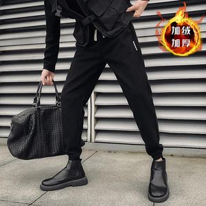 Calças masculinas outono inverno grosso quente veludo casual harem para roupas masculinas simples todos os jogos fino ajuste calças qualidade preto/café