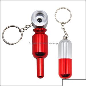 Keychains Lanyards Keychains Fashion Accessories Smoke Factory Direct Sale Pill Box Shaped Metal Smoking Pipe With Key Chain Drop De Dhjra