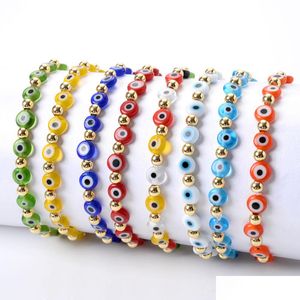 Bärade 20st/Lot Fashion Blue Turkish Evil Eye Charm Strands Armband Akrylhartspärlor armband för kvinnor flickor elastiska handgjorda j dhd3w