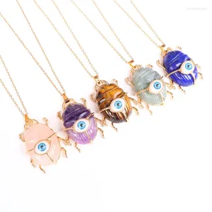 Chains 1Pc Colorful Vintage Natural Crystal Stone Worm Eyes Pendant Necklace For Women Men Simple Silver Color