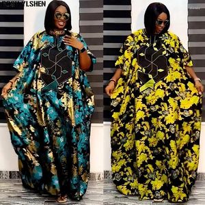 Ethnic Clothing African Print Dresses For Women 2023 Traditional Nigeria Blue Yellow Caftan Loose Dress Abaya Musulman Robe Femme Africa