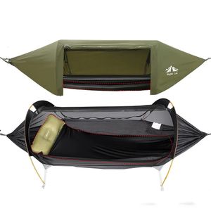 テントとシェルターナイト猫2人の防水キャンプハンモックレインフライバグネットテントストレージポケットスリーピングパッド231017
