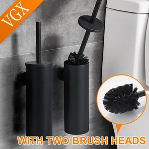 Toilet Brushes Holders VGX Bathroom Toilet Brush Holder Stainless Steel Wall Mount Cleaning Brush Holder Set Household Accessories Black Brushed Chrome 231013