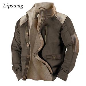 メンズジャケット冬の暖かい屋外ジャケットコートファッションジッパーボタンラペルウールライニングレトロルーズロングスリーブの男性フォールアウター231016