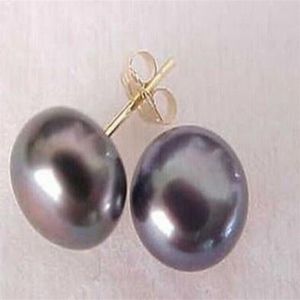 8-9 mm Tahitian Black Pearl Stud Earrings 14k GOLD box232h