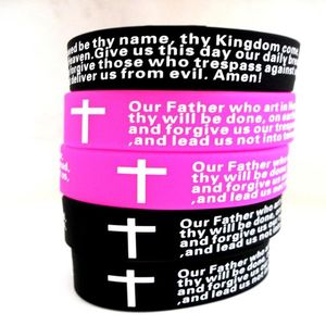 20pcs Inspirational English Lords Prayer Christian Mens WOMEN Fashion Cross Silicone bracelets whole wristband cuffJewelry Lot274D