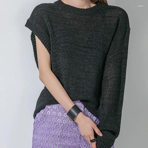 Suéteres femininos Mulheres Sólidos Preto Mangas Irregulares Pulôveres Camisola 2023 Outono Senhora O Pescoço Gótico Design de Moda Jumpers Cool Knit Tops