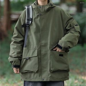 Jaquetas Masculinas Bolsos Grandes Wind Break Com Capuz Exterior Exército Verde Homem