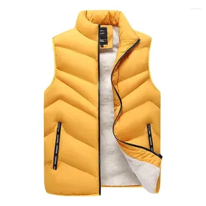 Mäns västar 2023 Bomullsjacka Autumn Winter Solid Color Vest Pocket Sleeveless Parka Lose Simple Pending