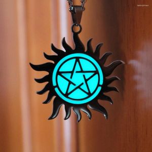 Pendant Necklaces Stainless Steel Supernatural Pentagram Sun GLOW In The DARK Pendants & Women Men Boy Girls Gift