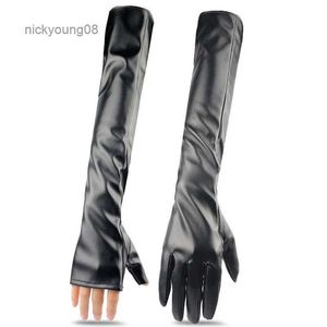 Fingerlösa handskar 46 cm 48 cm pekskärm Långa svarta läderhandskar mode personlighet scenföreställningar boll opera elegant hålla varm231017