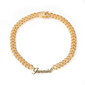 Custom Art Font Name Miami Cuban Link Necklace Gold Silver Plated Luxury Micro Paved CZ Cuban Joining Chain291n