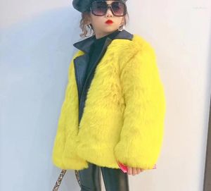 Giacche Ragazze Abbigliamento per bambini Pellicce coreane Autunno Cappotto corto ispessimento Colletto rovesciato Capispalla Inverno Giallo