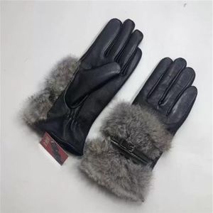 2021 New Ladies leather Gloves Winter cycling warm rabbit hair fashion outdoor touch screen leather gloves324m