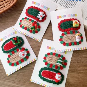 2PCS/SET CARTOON KNITED OVAL FRILES CLIPS WŁAŚCIWOŚCI BARRETTES Ręcznie robione szydełkowe do włosów Akcesoria do włosów