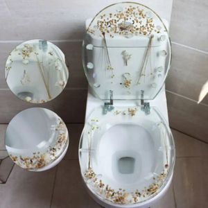 Toilet Seat Covers Resin Toilet Seat Cover Fancy Bathroom Accessories Thickened Transparent Safety Cover with Shells and Chrome Hinge U/V Type 231013