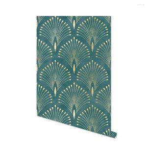 Wallpapers Green Peel & Stick Geometric Wallpaper Peacock Feather Art Deco Removable Contact Paper For Wall Cabinet Prepasted