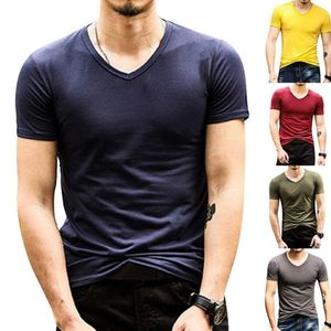 Men's Short Sleeve T Shirt Summer V Neck Tee Tops Fashion Slim Fitness Sportswear Running T Shirt Camisetas Hombre311M