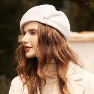 Berretti Cappello berretto invernale in lana da donna Elegante pittore vintage britannico Berretto in cashmere di feltro caldo di lana tinta unita di alta qualità