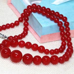 Choker High Quality Natural Stone Red Jades Chalcedony 6-14mm Round Beads Tower Chain Necklace Fashion Jewelry 18inch B625-1