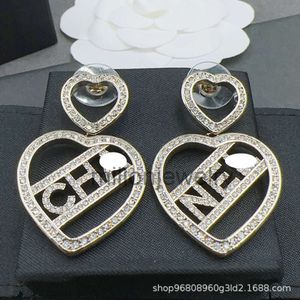 designer jewelry earrings Fragrant Gold Rhinestone Size Love Earrings Advanced Mesh Earrings Silver Needle chanelly earrings